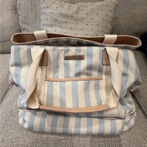Poppy & Peonies Blue and White Striped Weekender Bag